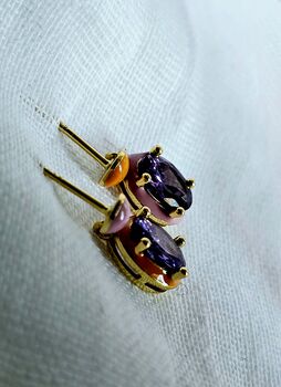 Amethyst Stud Drop Enamel Irregular Earrings, 3 of 8