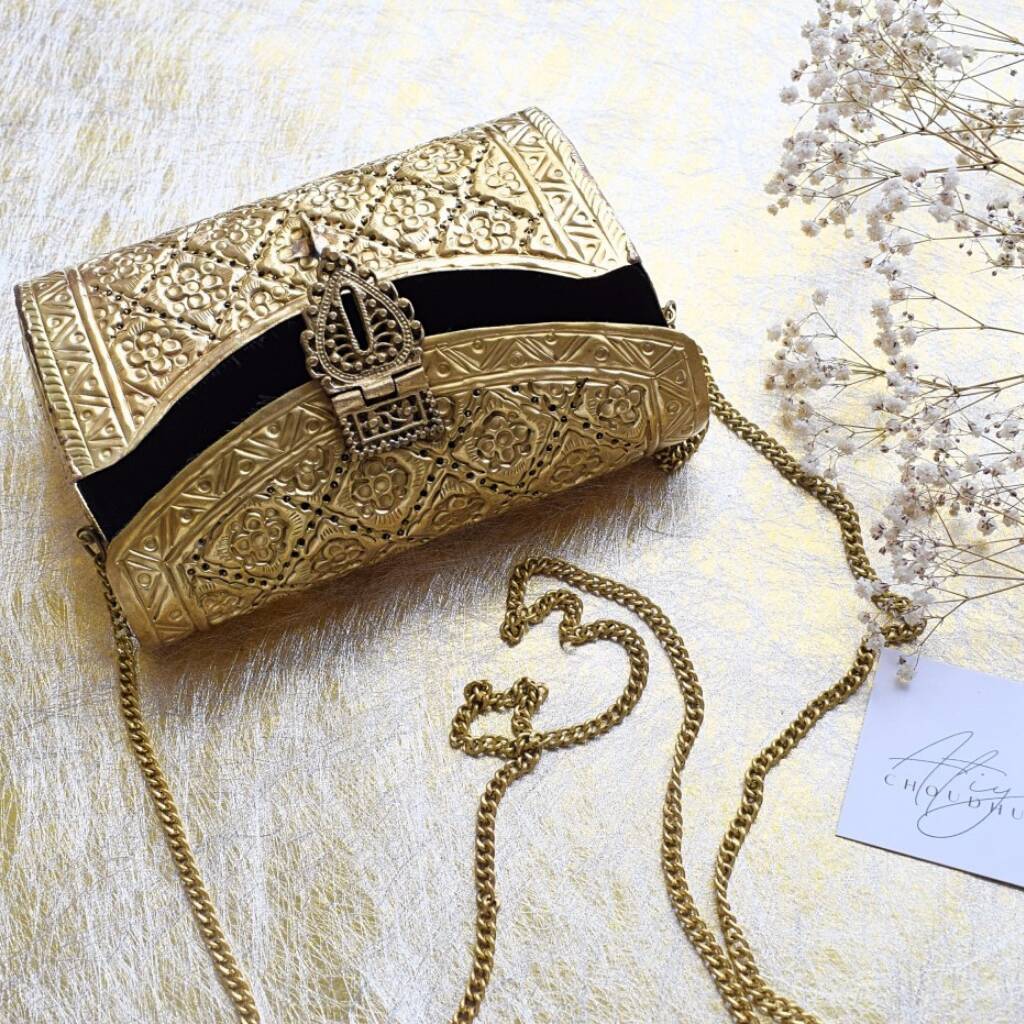 Paro – Gold Brass Clutch By Atiya Choudhury | notonthehighstreet.com