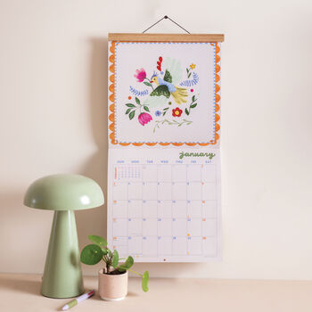 2027 Wall Calendar | Whimsical Folk Songbirds | Sunday Start, 3 of 6