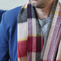 Men's Yellow And Plum Stripe Wool And Cashmere Blend Scarf, thumbnail 1 of 12