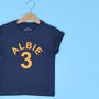 Personalised Birthday Name And Number Kids T Shirt, thumbnail 1 of 4