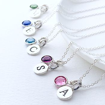 Silver Birthstone And Intial Necklace, 2 of 7