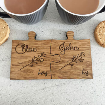 Oak Veneer Personalised Jigsaw Coasters Twig Design, 5 of 6