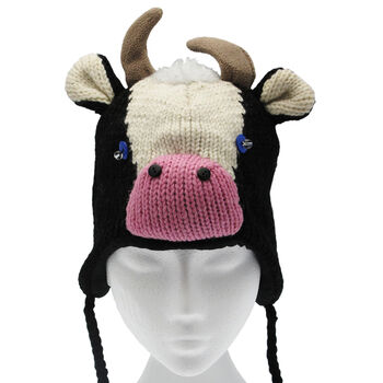 Cow Hand Knitted Woollen Animal Hat, 3 of 5