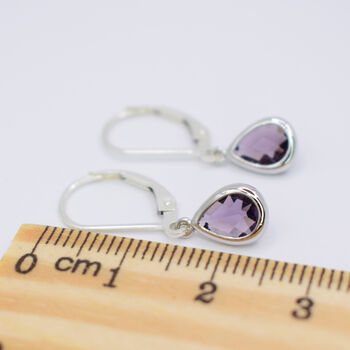 Amethyst Purple Teardrop Leverback Earrings, 5 of 7