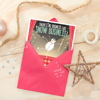 Snow Business Funny Pun Snowman Christmas Greeting Card, 3 of 4