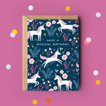 Happy Birthday Card Magical Birthday Unicorn Pattern, 2 of 4