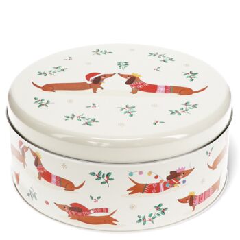 Personalised Festive Sausage Dog Cake Storage Tin, 4 of 5