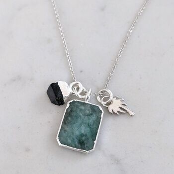 The Trio' Emerald Sterling Silver Necklace, 2 of 8