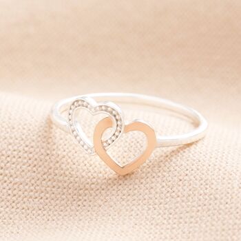 Sterling Silver Dotted Double Heart Ring, 4 of 7