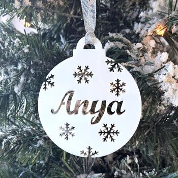 Personalised Name With Snowflakes Christmas Bauble, 3 of 12