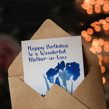 Elegant Iris Flower Mother In Law Birthday Card, 3 of 5