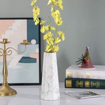 White Vase With Gold Finish Marble Ceramic Flower Vase, 3 of 12