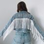 Cropped Denim Jacket With Tassels Blue, thumbnail 1 of 4