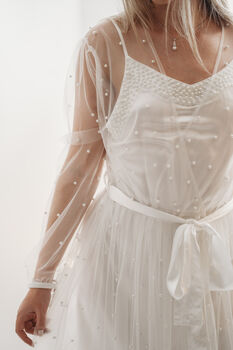 Sheer Pearl Bridal Robe Pearl Tulle Bride Robe, 5 of 6