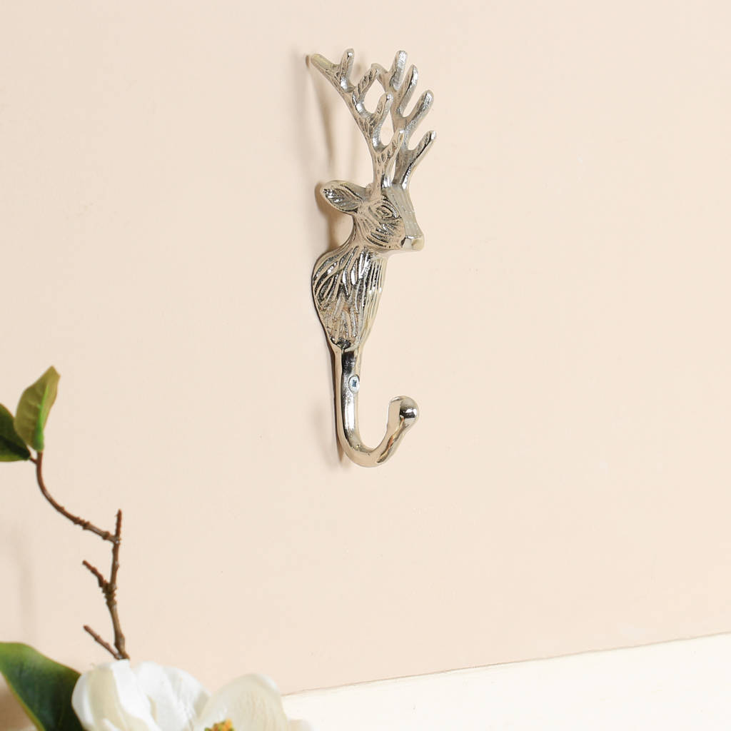 silver woodland stag wall hook by dibor