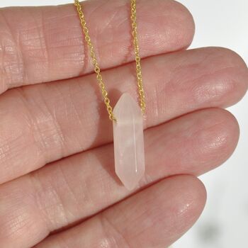 Gold Plated Crystal Double Point Dainty Necklace Rose Quartz, Amethyst, Malachite, Turquoise, 8 of 12