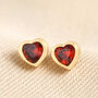 Red Stone Heart Stud Earrings In Gold, thumbnail 1 of 4
