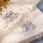 White Opal Heart Screw Back / Flat Back / Stud Earrings In Sterling Silver, thumbnail 6 of 12