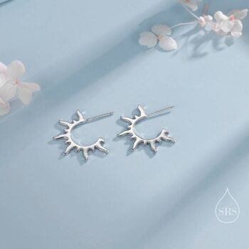 Sterling Silver Sun Burst Hoop Earrings, 2 of 11
