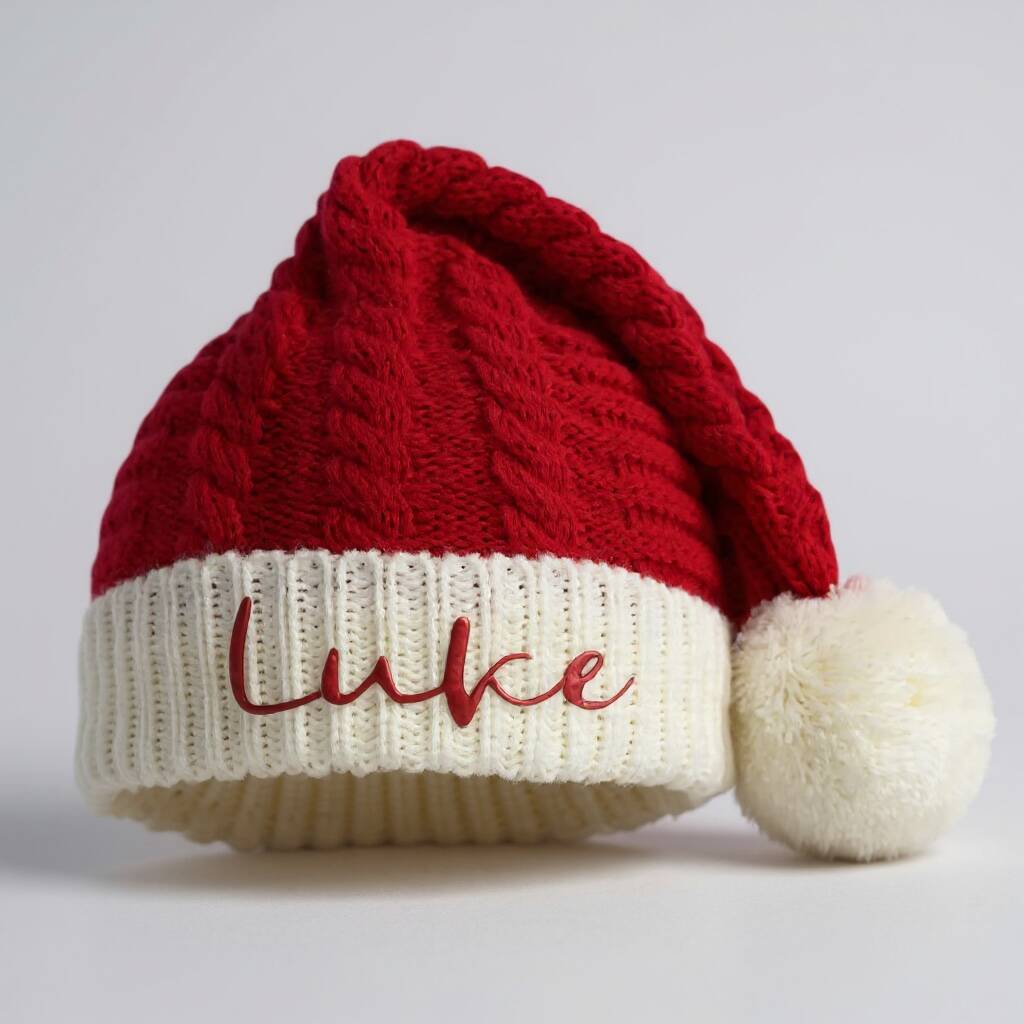 Personalised Baby Santa Christmas Knit Red Hat, 1 of 6
