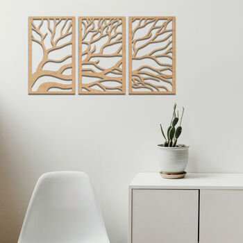 Abstract Tree Branches Triptych: Modern Wooden Decor, 6 of 9