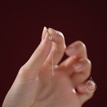 Delicate Droplet Bezel Cz Crystal Threader Earrings, 4 of 10