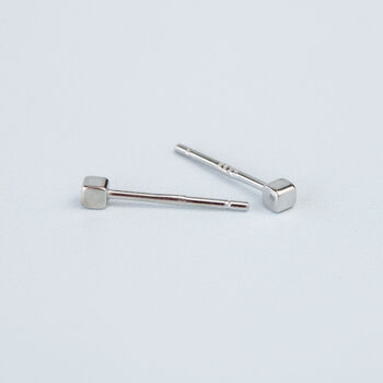 Sterling Silver Tiny Simple Cube Stud Earrings, 3 of 4