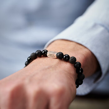 Personalised Men's Sterling Silver And Black Onyx Bead Monogram Bracelet, 4 of 6