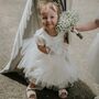 Duchess Satin Tutu Flower Girl Dress With Tulle Puff Sleeves, thumbnail 1 of 11