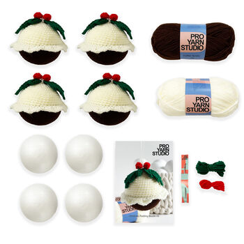 Set Of Four Christmas Pudding Baubles Crochet Kit, 2 of 5