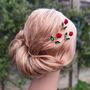 Handcrafted Red Rose Hair Pins Set Of Three, thumbnail 5 of 8