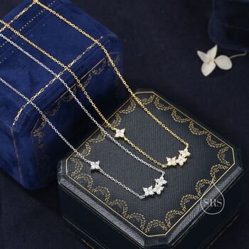 Sterling Silver Tiny Hydrangea Bouquet Cz Necklace, 3 of 11