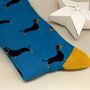 Men's Bamboo Little Sausage Dogs Socks In Teal, thumbnail 2 of 2