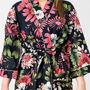 Black And Pink Flower Print Cotton Dressing Gown Kimono, thumbnail 7 of 11