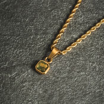 Silver Mini Moss Agate Gemstone Pendant Necklace For Men, 10 of 11