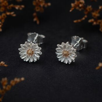 Sterling Silver September Aster Birth Flower Stud Earrings, 3 of 4