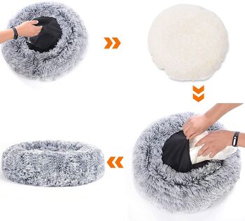 70cm Grey Soft Plush Donut Dog Cat Bed Cushion, 4 of 7