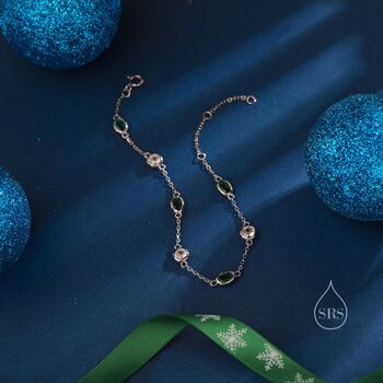 Emerald Green And Clear Cz Bracelet In Sterling Silver, 4 of 12
