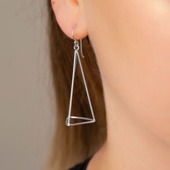 Sterling Silver Dangly Trigonal Pyramid Earrings, 3 of 4