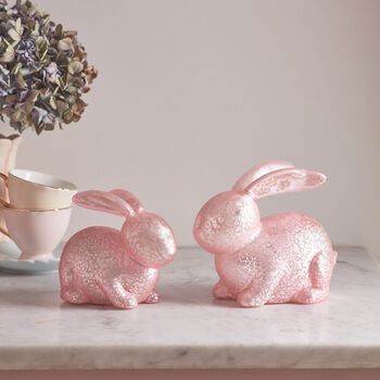 Two Pink Mottled Glass Bunny Easter Decorations, 4 of 4