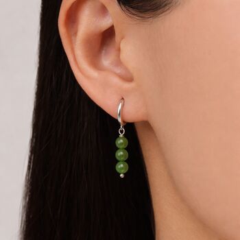 Sterling Silver Genuine Jasper Jade Stone Trio Huggie Hoop Earrings, 8 of 12