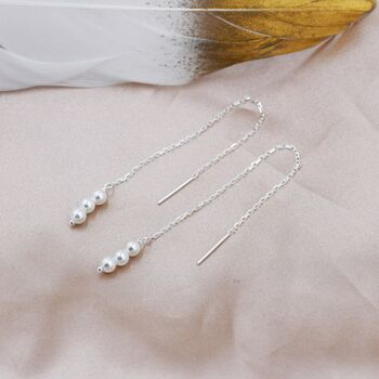 Pearl Trio Threader Earrings In Sterling Silver, 3 of 11