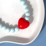 Powder Blue Bead Bracelet With Red Heart, thumbnail 5 of 7