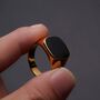 Engravable Gold Black Onyx Signet Ring, thumbnail 3 of 12