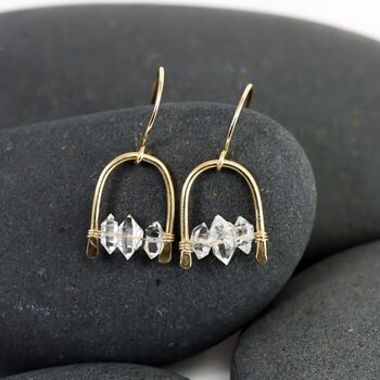 Herkimer Diamond Arch Earrings In Rose Gold Filled, 3 of 5