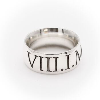 Roman Numerals 10mm Wide Personalised Silver Ring, 6 of 7