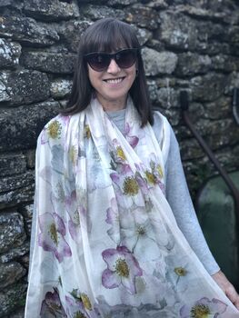 Rose Print Soft Pink And Grey Boxed Scarf With Gift Card, 4 of 5