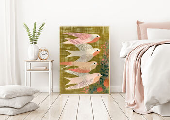 Flying Swallows Flower Art Print, 2 of 5