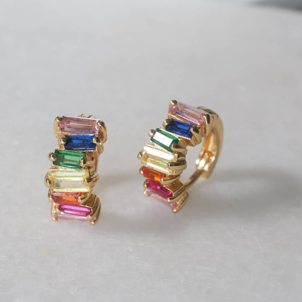 Rainbow Crystal Baguette Huggies Gold Plated By Cartilage Cartel ...